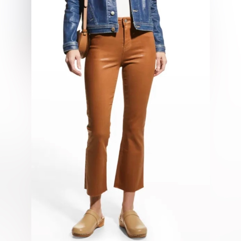 L'agence Kendra High-Rise Coated Crop Flare Jeans In Java Coate